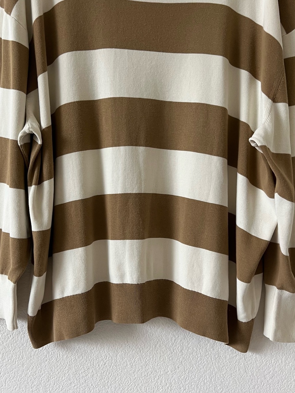 COS Oversized Striped Cotton Crewneck Sweater Brown Cream Size Large - Picture 7 of 14